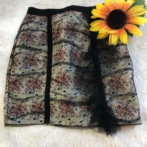 Anthropologie mesh and floral ruffle skirt